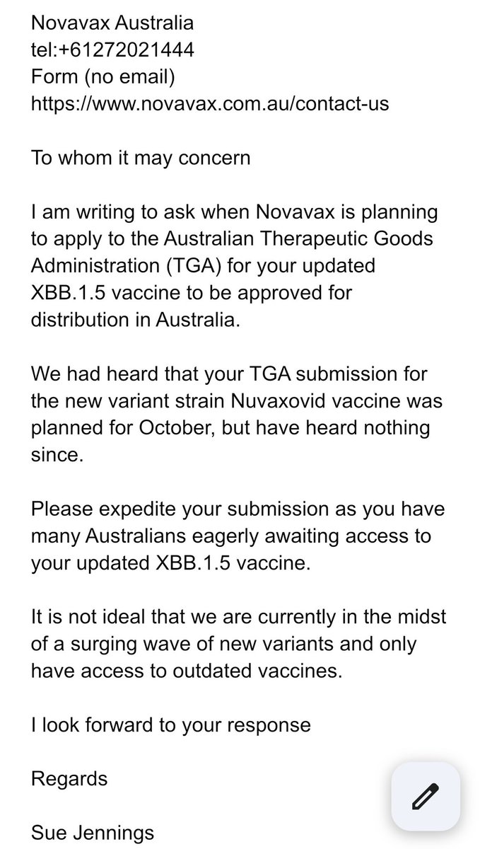 🧵 Waiting with🤞4 updated Novavax in Aus? Join us in letting Novavax know we need them to make a submission to TGA asap Here’s contact details & template ltr- add yr own personal experience & 📞 or ✍️ General inquiries tel:+61272021444 Form (no email) novavax.com.au/contact-us