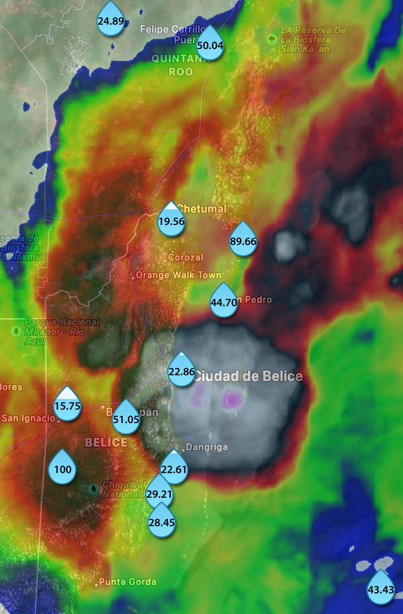 ClimaYucatan's tweet photo. 🌧️ Lluvias intensas 

Estaciones meteorológicas distribuidas sobre Belice y Quintana Roo registran acumulados de 20 a 100 mm.

Se mantiene el riesgo alto de inundaciones. https://t.co/Y7jHu27juQ