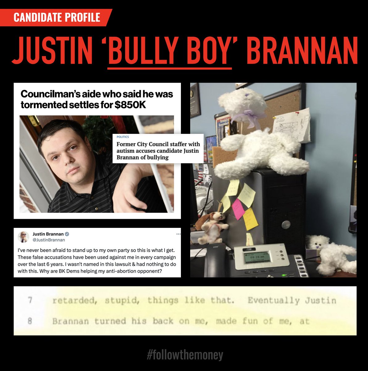 @Julio_PenaBK @JustinBrannan @agounardes @KpswalshP @JacquiPainter @HannaDL64 @benjaweiner @ToriBurhans 🔎 Justin Brannan AUTISTIC STAFFER bullying cost City $850k.

“During my time there, I suffered daily. I had humiliating experiences, like being locked in the basement as some type of unwanted creature, something that Brannan laughed heartily at.”