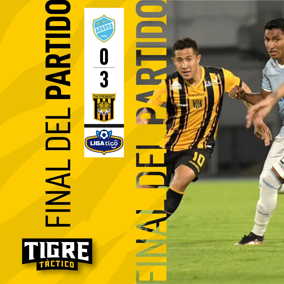 TacticoTigre's tweet photo. FINAL DEL PARTIDO
3 puntos de ORO para The Strongest en un gran partido del equipo aurinegro. Excelente juego colectivo, un mediocampo que se impuso durante todo el cotejo, y las principales figuras atigradas que destacan en los momentos precisos. 🐅⚽️
#VamosTigre
#TigreTactico https://t.co/NfMuAUdXoj