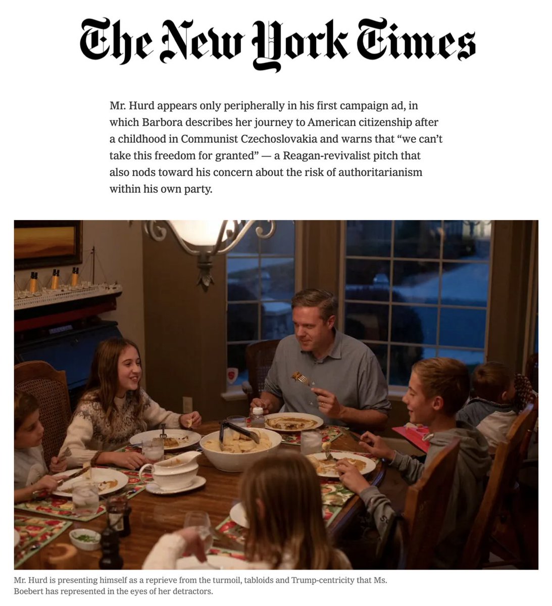 Swiftkurrent's tweet image. The @nytimes referenced a recent ad we produced in Colorado in the Republican Primary challenging Lauren Boebert.