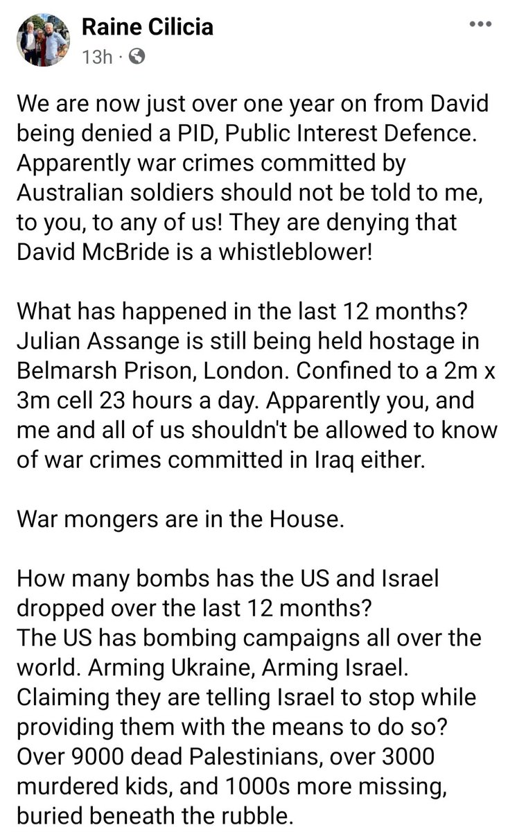 BelgraveRaine's tweet photo. Every time we witness an injustice &amp; do not act, we train our character to be passive in its presence &amp; thereby eventually lose all ability to defend ourselves and those we love"- Julian Assange

#TruthNotWar
#Mission4McBride
#ConvergeOnCanberra
#BringAssangeHome
#FreePalestine!! https://t.co/9YE3X2qf8b