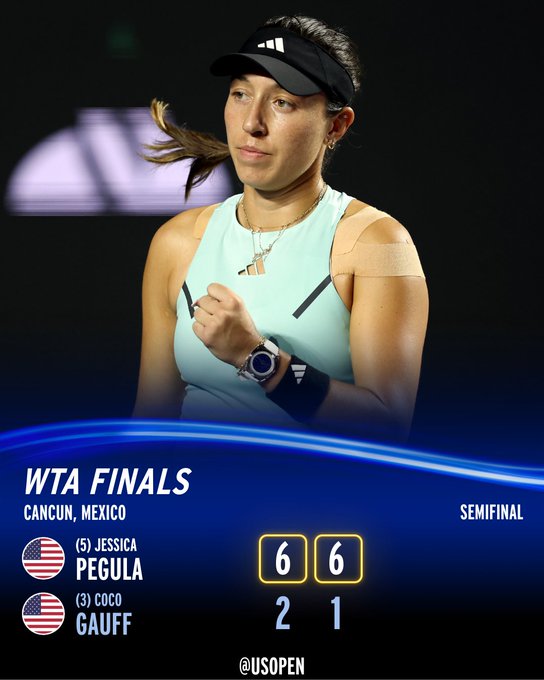Graphic: Jessica Pegula defeats Coco Gauff 6-2, 6-1 in the WTA semifinals. 
