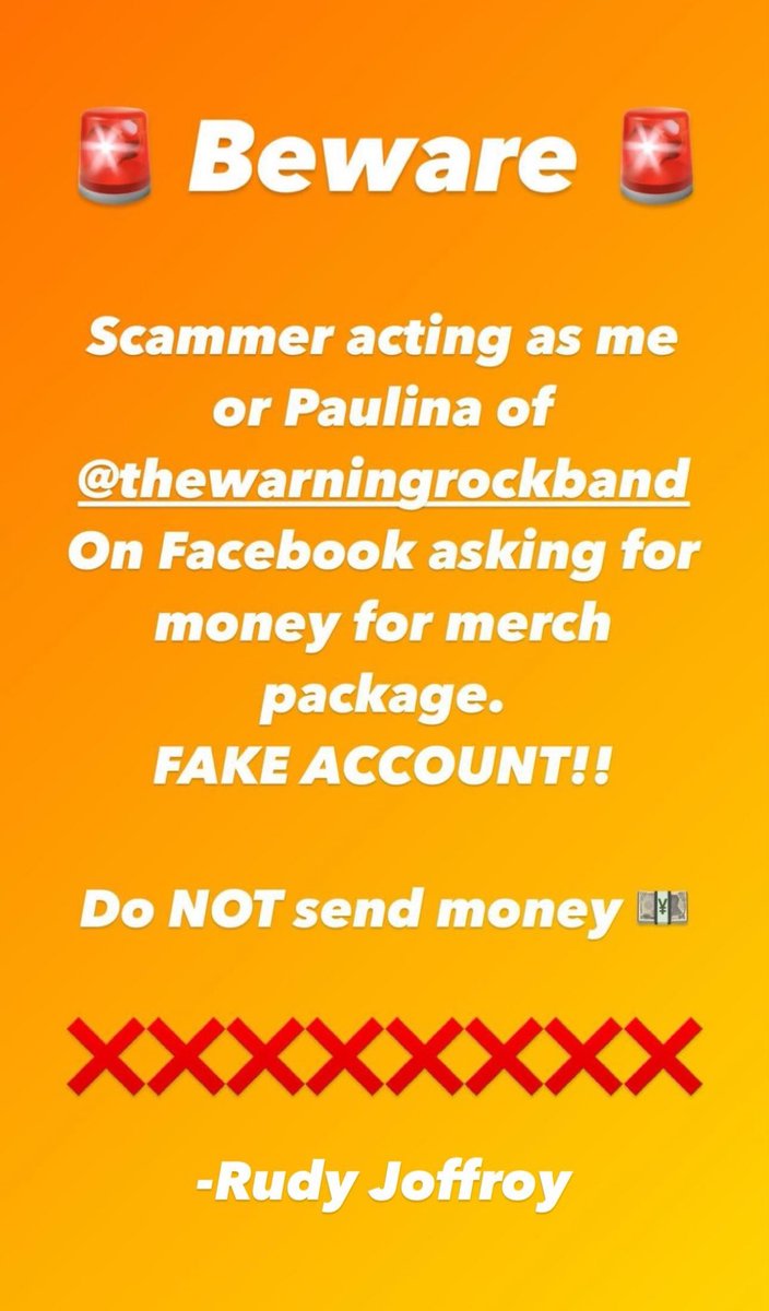🚨 Beware of scammers 🚨 Via Rudy’s Instagram.