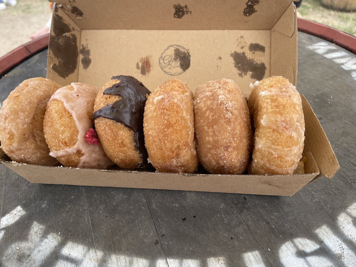 djmelbau's tweet photo. Odie (@OdieOrville ) look what I’ve got, and the best news is they’re both gluten and lactose free #donuts #lemon #saltedcaramel #spicedapple #cinnamon #raspberry #chocolate https://t.co/BwlRhE8THL