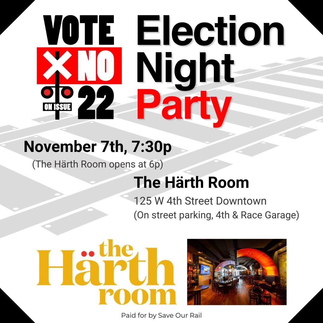 Open invitation Cincinnati. Vote NO on issue 22 and this can be an awesome party. Come introduce yourself, I’d love to meet more people who actually love the city. And we will have people from Save Our Rail, Derail The Sale, and Citizens for a Transparent Railroad Vote. The three