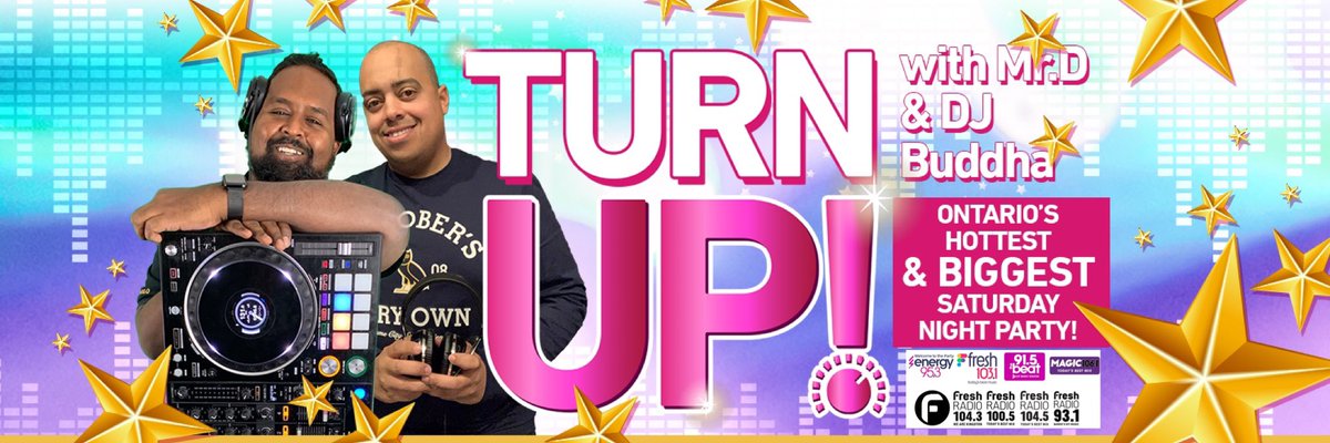 The #SaturdayNight party is ON! Join <a href="/MrDRadio/">Mr. D Radio</a> &amp; <a href="/itsdjbuddha/">DJ Buddha</a> for #TurnUpOnAir, RIGHT NOW!!

📻 LISTEN on your radio
📱 STREAM on <a href="/RadioplayerCa/">RadioplayerCanada</a> app
👉🏽 TAP bit.ly/turnuponair 

#HamOnt #Toronto #LdnOnt #KWAwesome #Guelph #Barrie #PtboCanada #YGK #CornwallON #Ottawa
