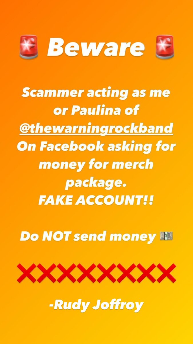 🚨 estafador se hace pasar por Paulina o la banda en facebook pidiendo dinero para enviarles un paquete con merchan de la banda. Si se encuentran con estos perfiles, reportenlos 🙏