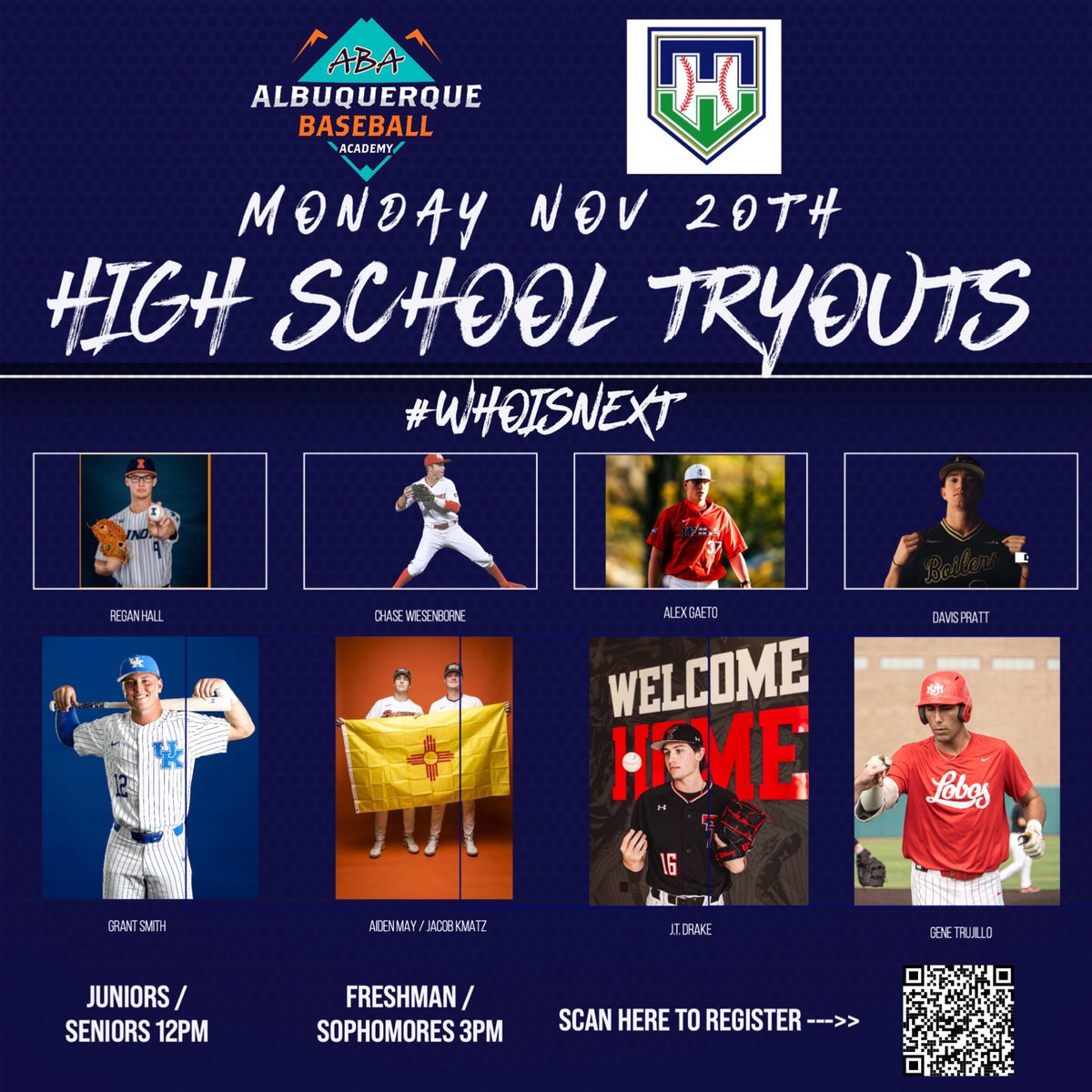 Come join the two area programs that help place players all over the Nation! Tryouts Monday November 20th at Albuquerque Baseball Academy. Scan the code below to sign up. <a href="/MACElite1/">MAC Elite</a>