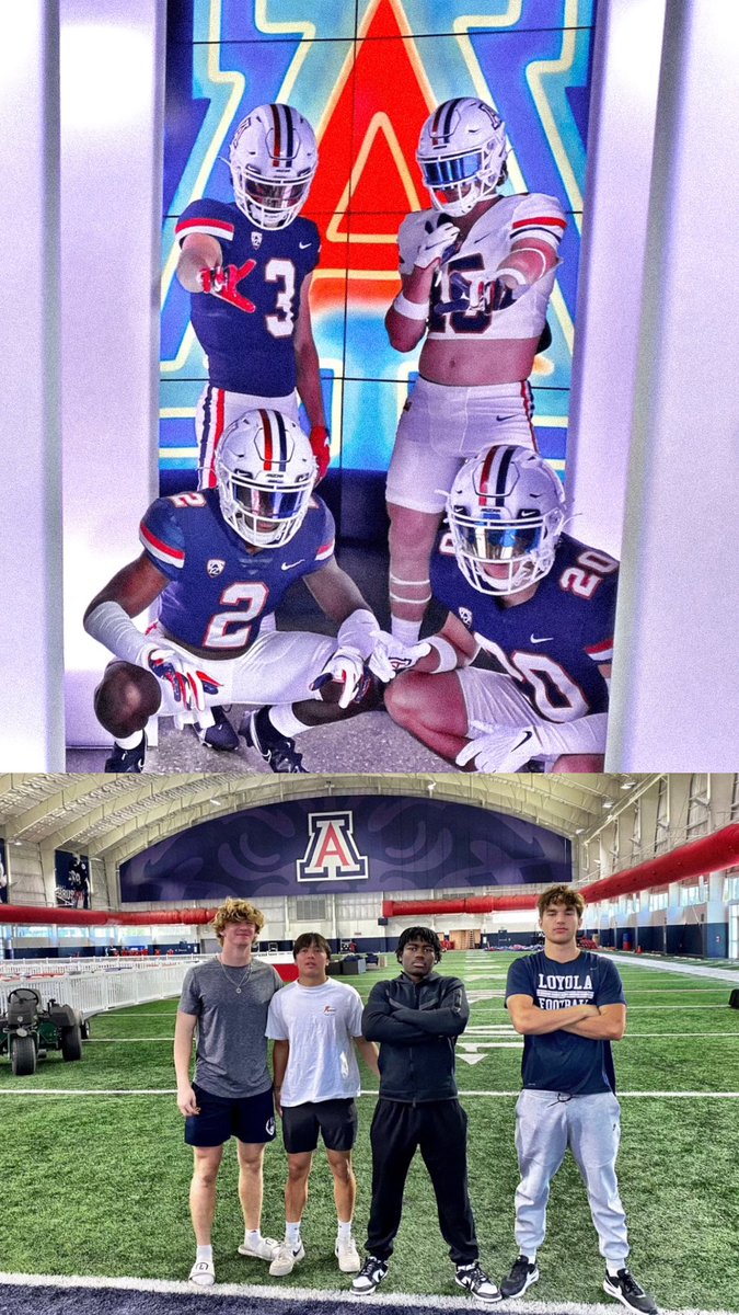 Scott Taylor ’25, Jake Arellano ’24, Sean Morris ’26 and Duke Giarraputo ’25 all bearing down in Tucson today for @ArizonaFBall vs UCLA! 🐻⬇️ #LoyolaFootball | #GoCubs