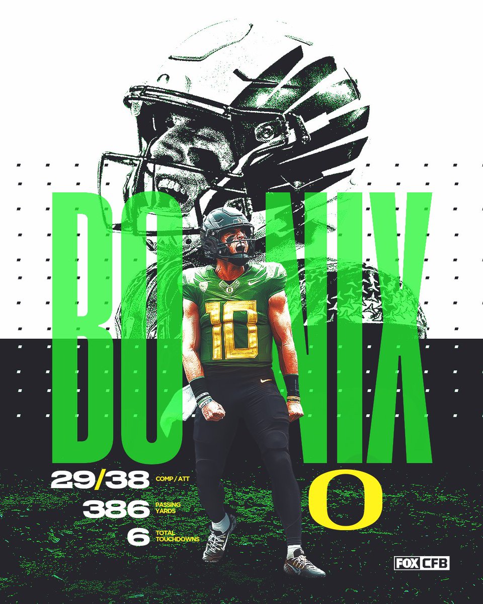 Bo Nix went WILD today for <a href="/oregonfootball/">Oregon Football</a> 💪🔥

29/38 Comp/Att
386 Passing Yards
6 Total Touchdowns