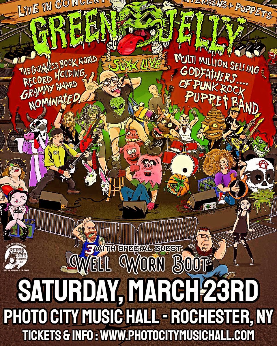 Wellwornboot's tweet image. WE ARE TAKING A BREAK THIS WINTER! WHEN WE COME BACK, THIS IS OUR FIRST SHOW! MARCH 23RD AT PHOTO CITY MUSIC HALL IN ROCHESTER NY WITH GREEN JELLY! 

HIT OUR EMAIL FOR BOOKING INQUIRIES FOR 2024, wellwornboot@gmail.com 

#wellwornboot #greenjelly #rochesterny