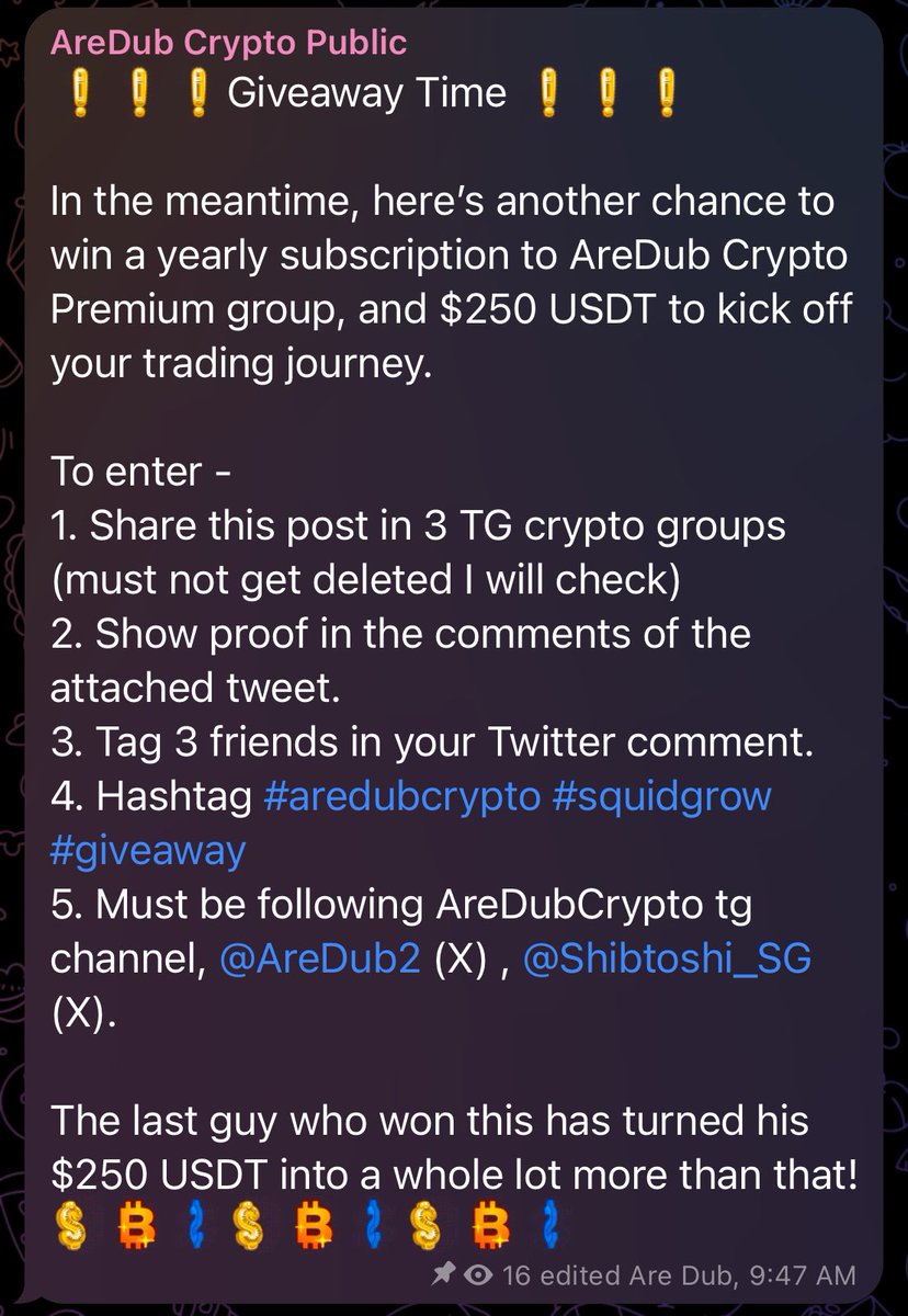 Shahsaw007's tweet photo. Head over to https://t.co/6i5j8eigwT for full details, and your chance to win a spot in AreDub Premium + $250 USDT.

#aredubcrypto #giveaway #squidgrow https://t.co/Dn8wMBBxrH