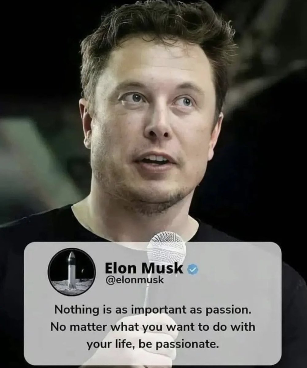 AlinaStJoh34202's tweet photo. Elon Musk says, 'Passion is paramount!' 

What's the one thing you're passionately pursuing in your life right now? 

Share your fiery endeavors and let's ignite some inspiration! 🔥 #PassionPursuits 😉 https://t.co/gJPi5XBBhA