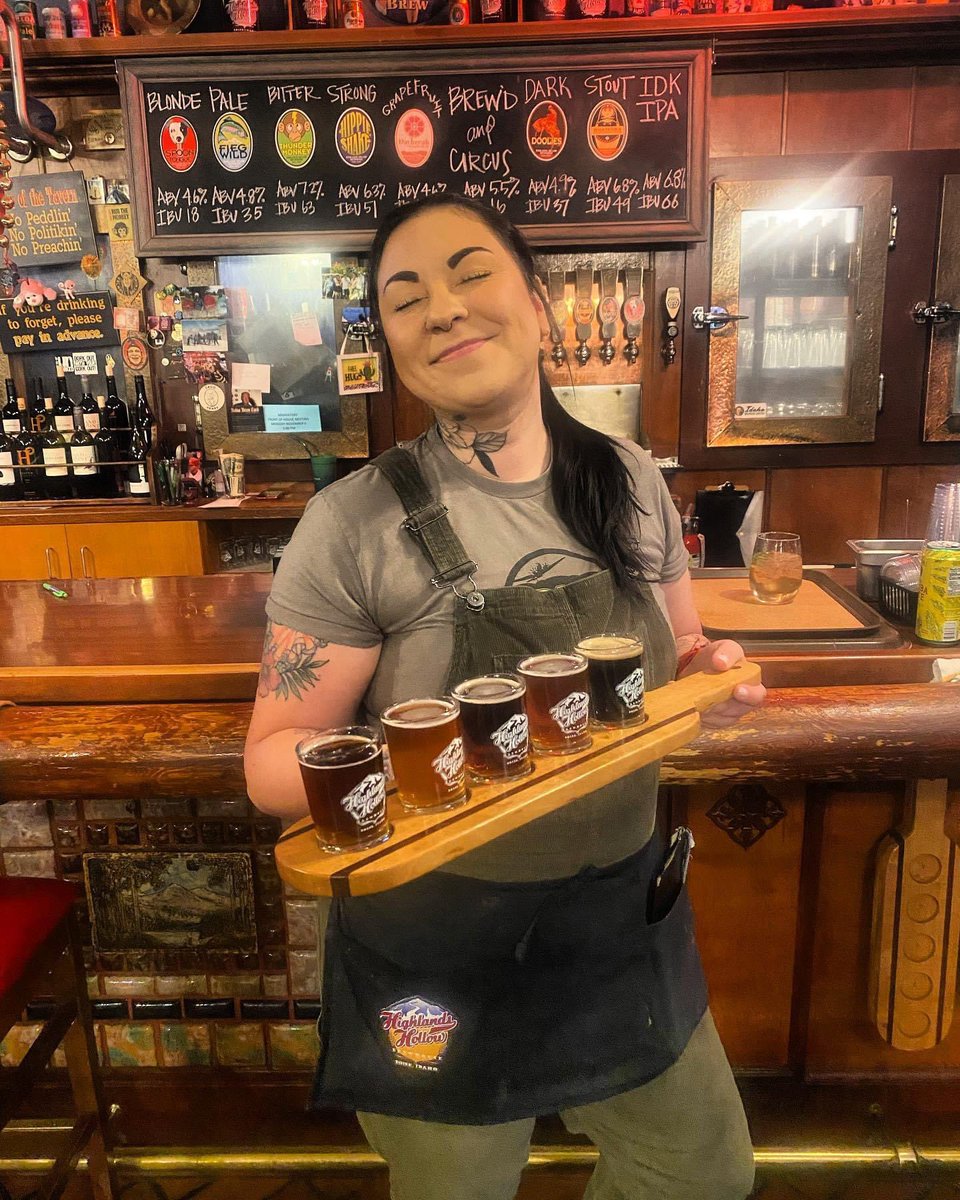 Alyssa is PUMPED about these tasters! Come try all your new favorite beers! #northendboiseidaho #highlandshollowbrewhouse #drinkmorebeer