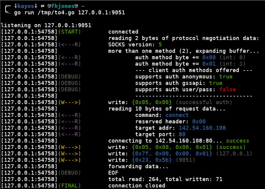 yunginnanet's tweet image. this was meant to be a simple debugging tool, but ended up being a full barebones, concurrent RFC1928 (SOCKS5) server. unnecessarily fast, very simple.
gophers that are interested in learning SOCKS5 protocol may find this useful (hopefully someone does)
gist.github.com/yunginnanet/c8…