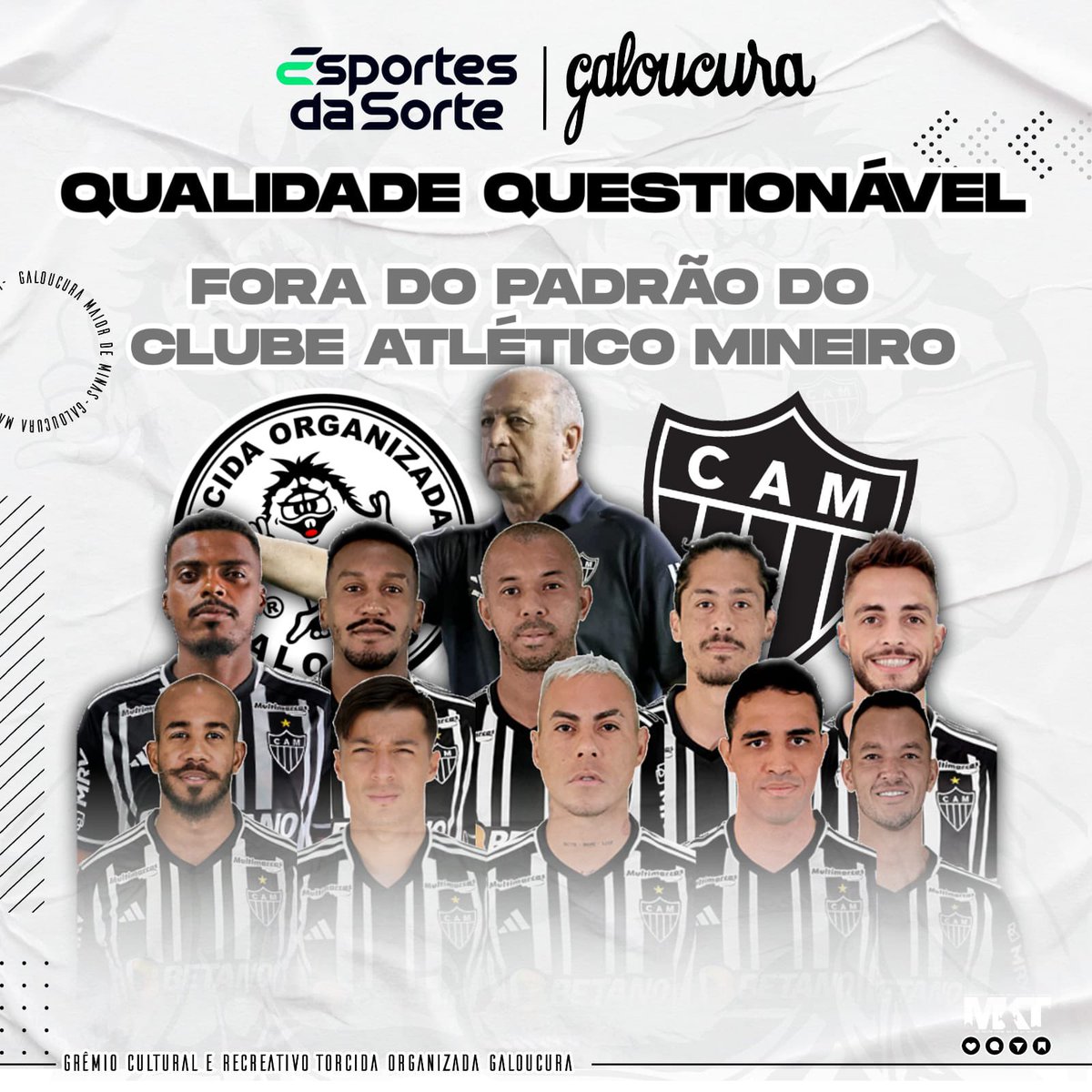 tog_oficial84's tweet photo. QUALIDADE QUESTIONÁVEL 
Fora do padrão do CLUBE ATLÉTICO MINEIRO.

Devido a falta dos resultados esperados por toda a torcida no ano de 2023, a Torcida Organizada Galoucura considera inadmissível a permanência dos presentes na publicação para o ano de 2024. 

⬇️ continua https://t.co/IE3U7i7SVu