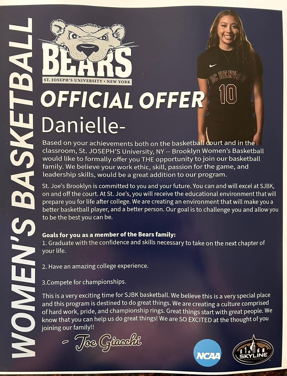 Danielle Washington (@daniw1021) on Twitter photo After a great visit I am grateful to receive an offer from <a href="/sjbk_wbball/">St. Joseph’s NY Brooklyn Bears Women's Basketball</a> . Thanks <a href="/coachGiacchi/">Joe Giacchi</a> for this opportunity and it was a pleasure spending time with coaches and team. After a great visit I am grateful to receive an offer from <a href="/sjbk_wbball/">St. Joseph’s NY Brooklyn Bears Women's Basketball</a> . Thanks <a href="/coachGiacchi/">Joe Giacchi</a> for this opportunity and it was a pleasure spending time with coaches and team.