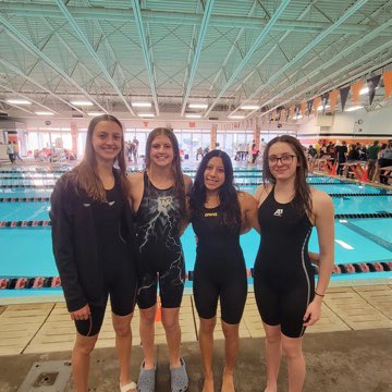 Congrats to the 200 yd Medley Relay for qualifying for state - Macie Nelson, Allie Warren, Lily Furrow and Olivia Owen