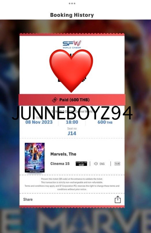 ขายบัตร Marvel วันที่ 8 รอบ นนน
ติดทางเดินค่ะ

ที่นั่ง  J14 ค่ะ 
 
Sale !!! : 200 บาท
สนใจ mention dm ได้เลยค่า

#SFxTheMarvels #SFxNanon
#mynameisnanon #SFcinema