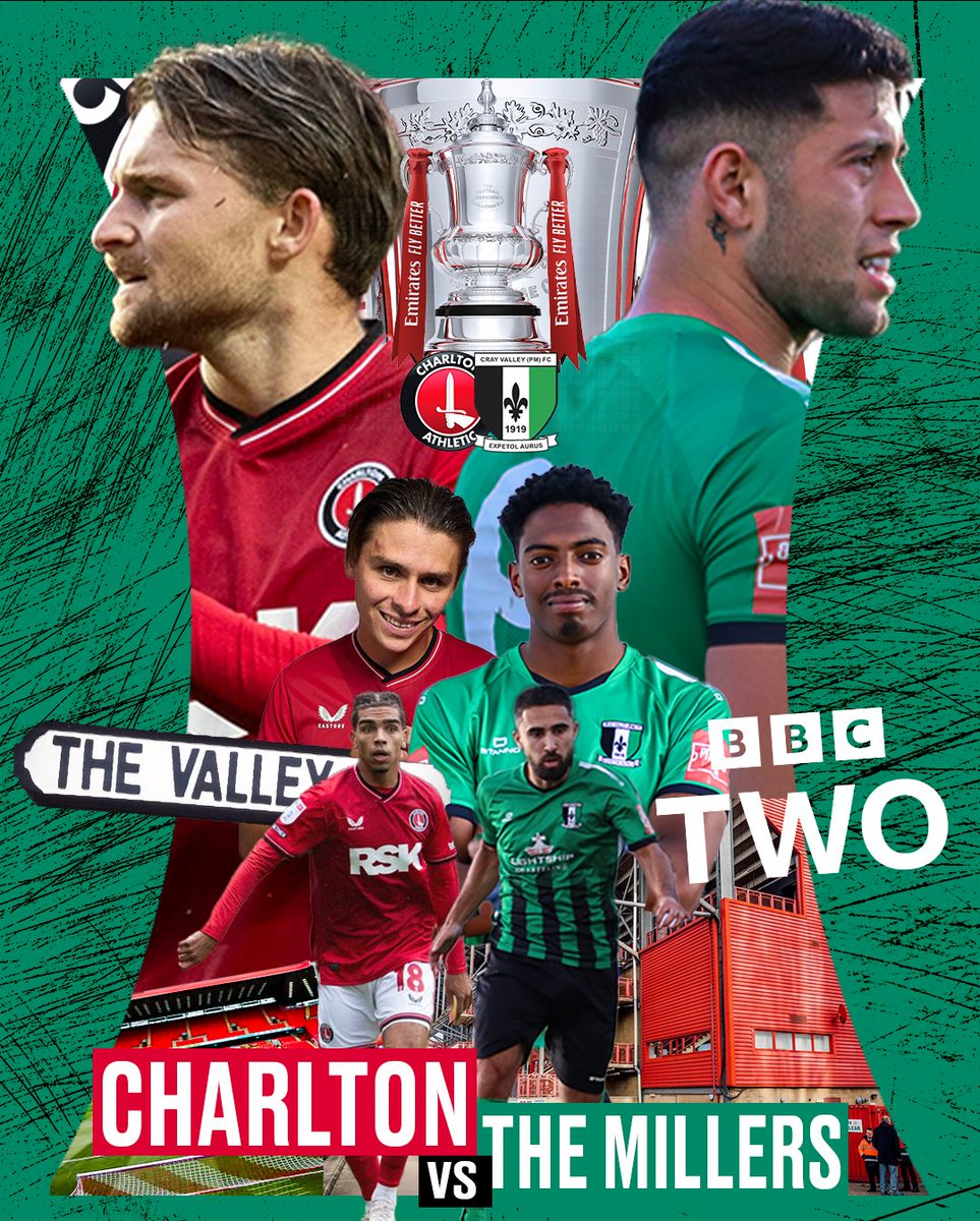 Cray Valley PM FC (@crayvalleypm) on Twitter photo IT'S MATCHDAY!! #TheMillers travel the short distance to home of <a href="/CAFCofficial/">Charlton Athletic FC</a> in the First Round of the <a href="/EmiratesFACup/">Emirates FA Cup</a>
Come down to The Valley and get behind the boys for the biggest tie in the clubs history.
#COYM IT'S MATCHDAY!! #TheMillers travel the short distance to home of <a href="/CAFCofficial/">Charlton Athletic FC</a> in the First Round of the <a href="/EmiratesFACup/">Emirates FA Cup</a>
Come down to The Valley and get behind the boys for the biggest tie in the clubs history.
#COYM