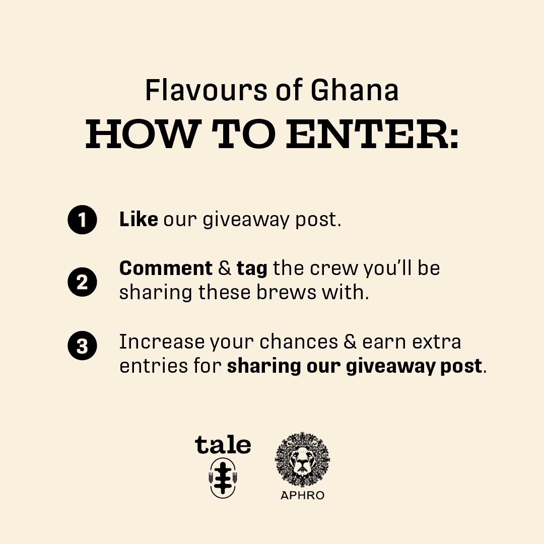 LAST CHANCE! Enter the #FlavoursofGhana Giveaway with @talebeer x @aphrospirit! Win a mixed case of Tale Craft Ales & an Aphro Palm Spirit worth 750 Cedi. Visit instagram.com/p/CyxlkGwsHTt/… to enter. Winner announced on Nov 6, 2023 #TaleBeer 🇬🇭