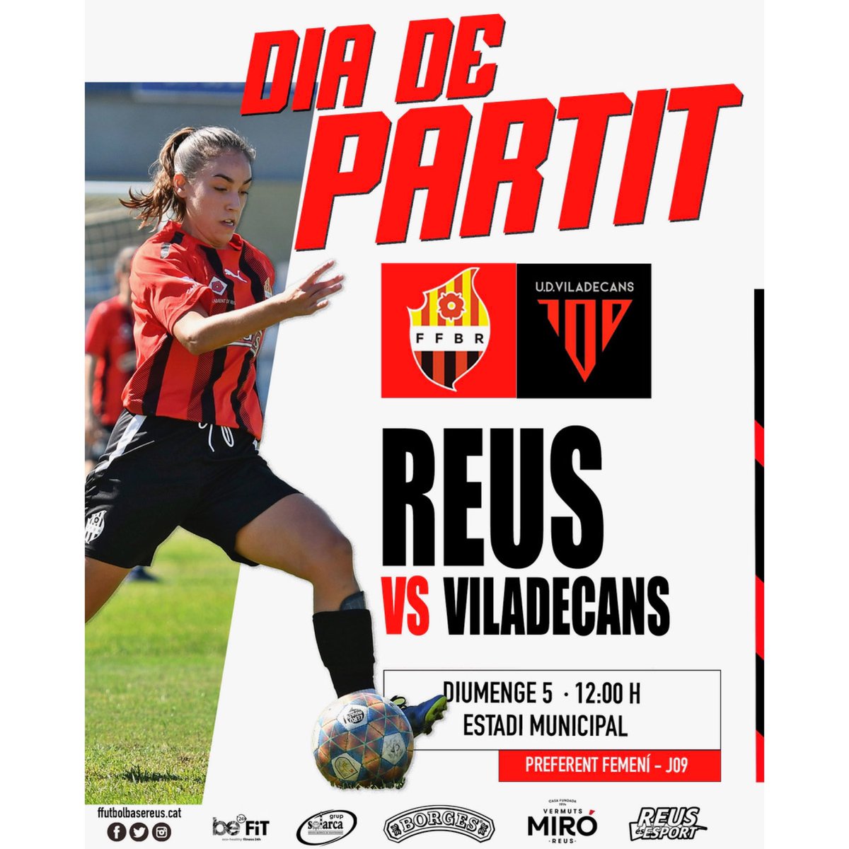 ReusFem's tweet photo. DIA DE PARTIT A L’ESTADI‼️

🆚 @UDViladecans 
🏆 Preferent Femení
🏟️ Estadi Municipal
🗓️ 5 de novembre
⏰ 12:00

#ffutbolbasereus #cfreusfem #reusfemení #futfem #futfemcat https://t.co/APl901XvMp