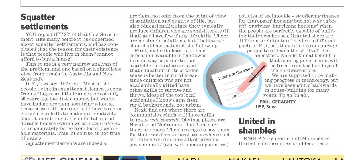 RichardKNaidu's tweet photo. Paula Qereti’s letters to the editor always make you think. Many people leave rural areas for Suva to get “better” education for their kids. Equalising rural education might slow the drift. Then create the opportunities in rural areas where they can put that education to use. https://t.co/RIZbS9ATvH