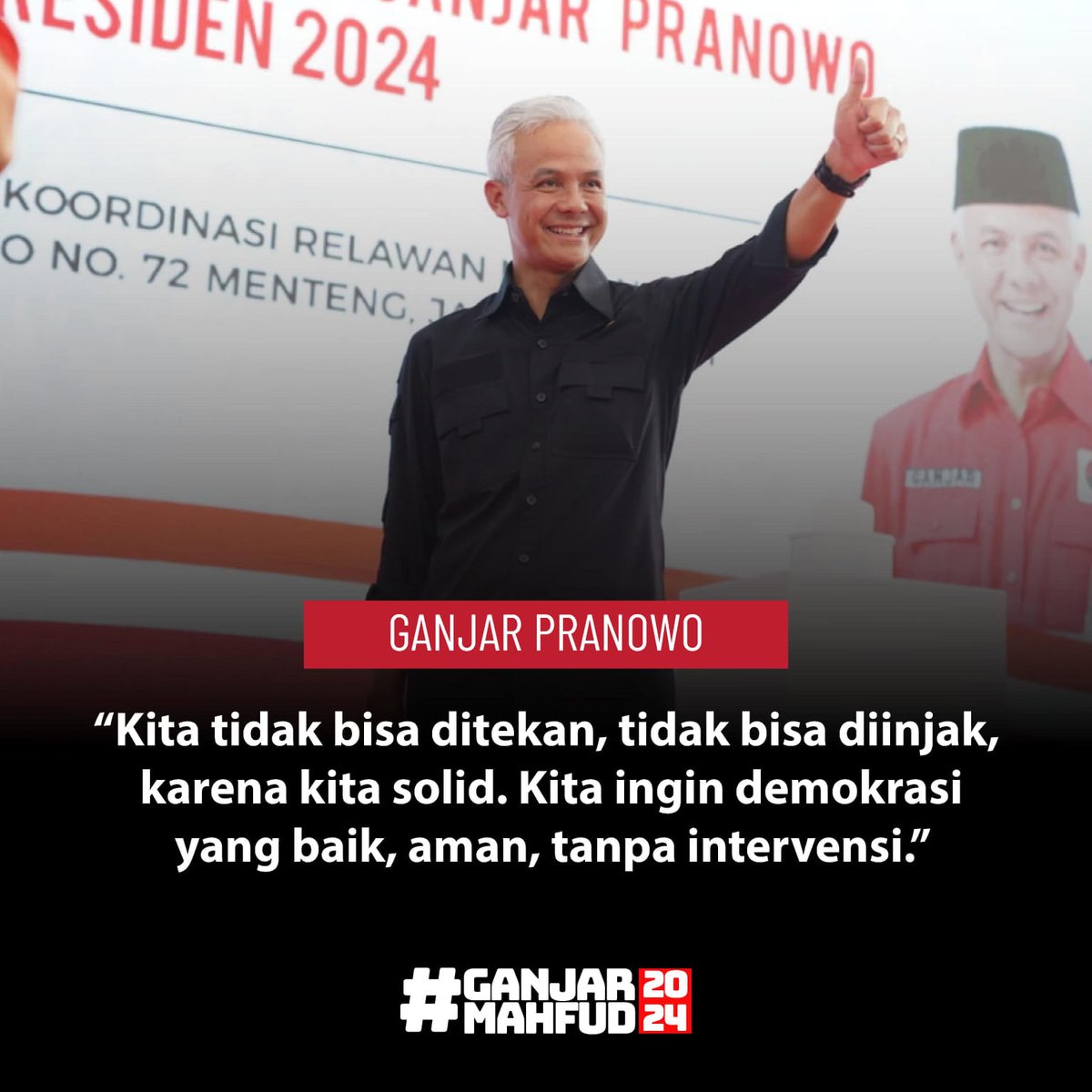 Kita tidak bisa DITEKAN, kita tidak bisa DIINJAK

Karena kita SOLID

Kita ingin demokrasi yang BAIK, aman dan tanpa INTERVENSI

#GanjarMahfud2024