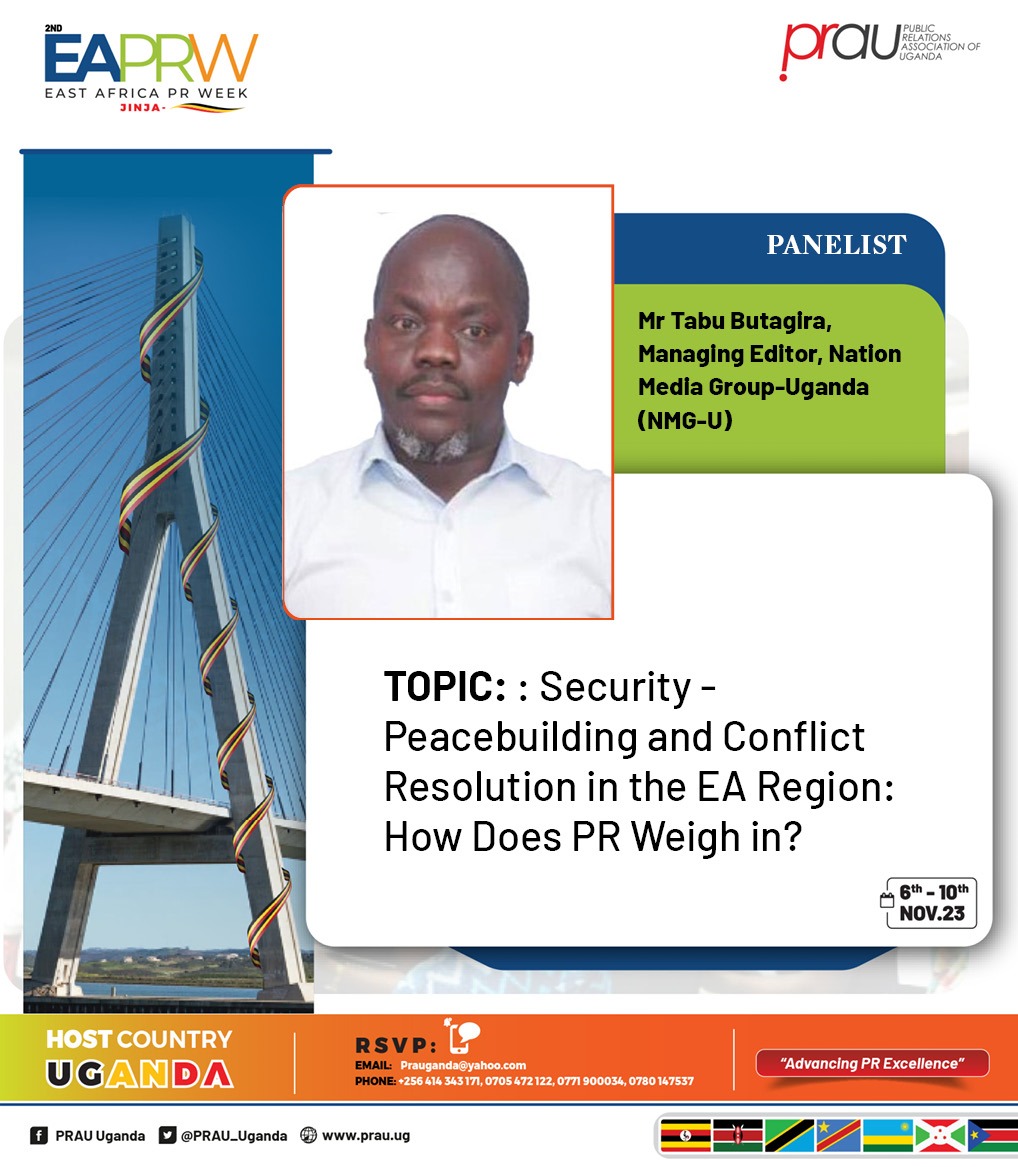 Just 1 day left!
Mr. @tbutagira, the Managing Editor of @NationMediaGrp, Uganda, will be joining the #EAPRW panel as one of the panelists. He will be discussing the topic 'Security - Peacebuilding and conflict resolution in the EA Region: How does PR weigh in?'