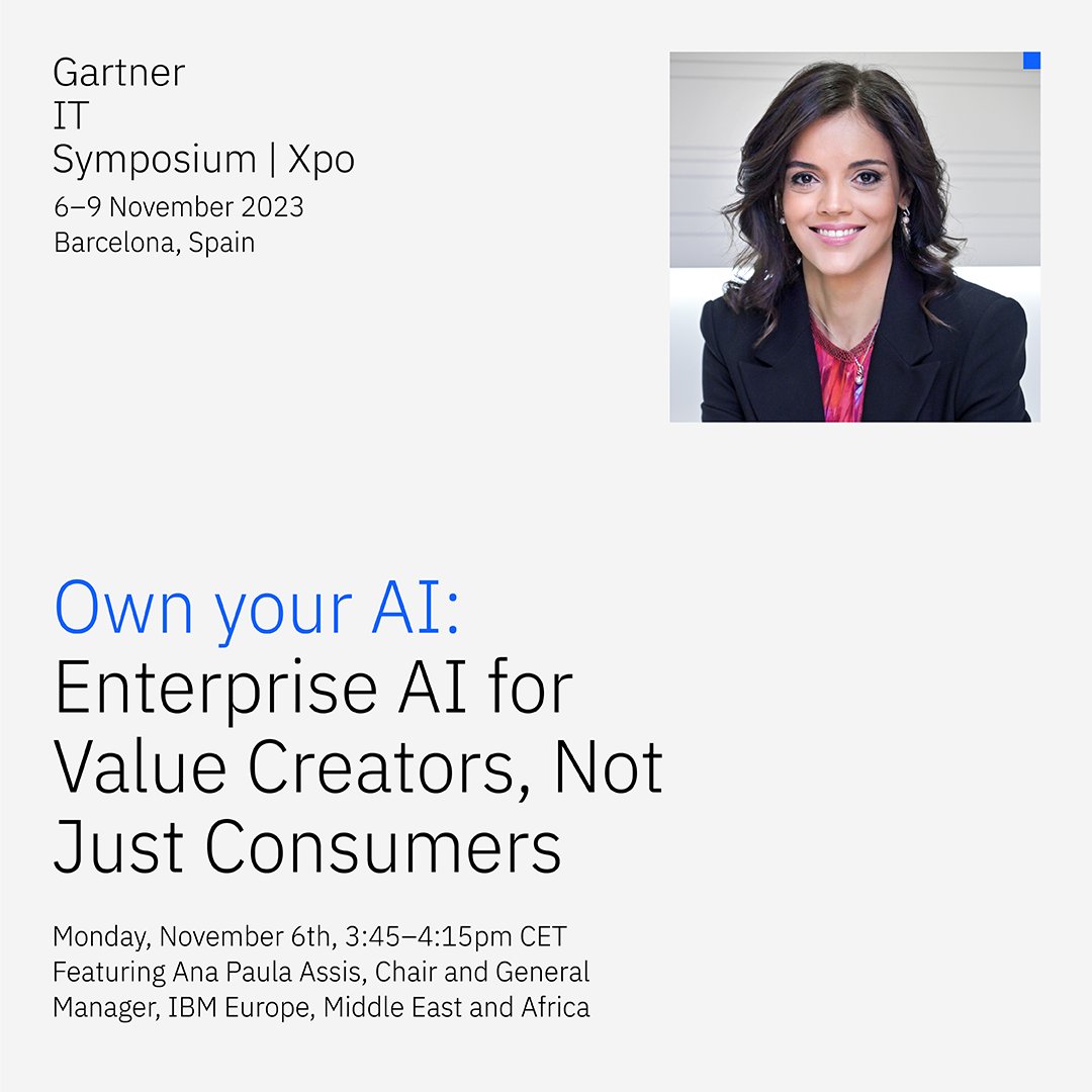 Going to Barcelona for #GartnerSYM? I’ll be there to talk about how organizations can go from being #AI users to value creators. Join us in room 011 at the International Barcelona Convention Center tomorrow November 6th at 3:45 pm.   See you there! @IBM @Gartner #watsonx