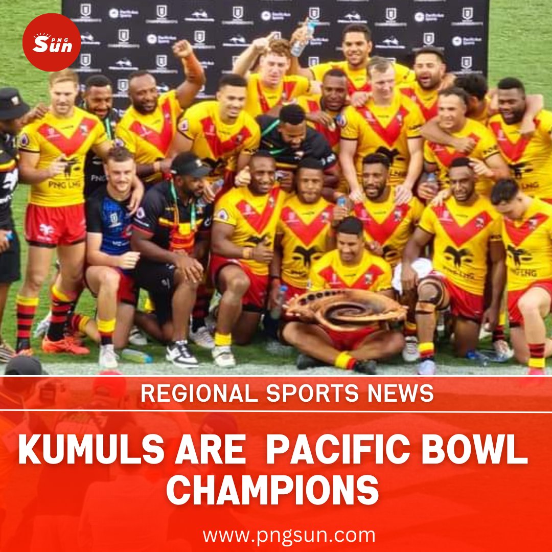 PNG LNG Kumuls are the champions of the inaugural Pacific Bowl tournament after defeating Fiji Bati 32-12 this evening before a massive home crowd at Port Moresby's Santos National Football Stadium.