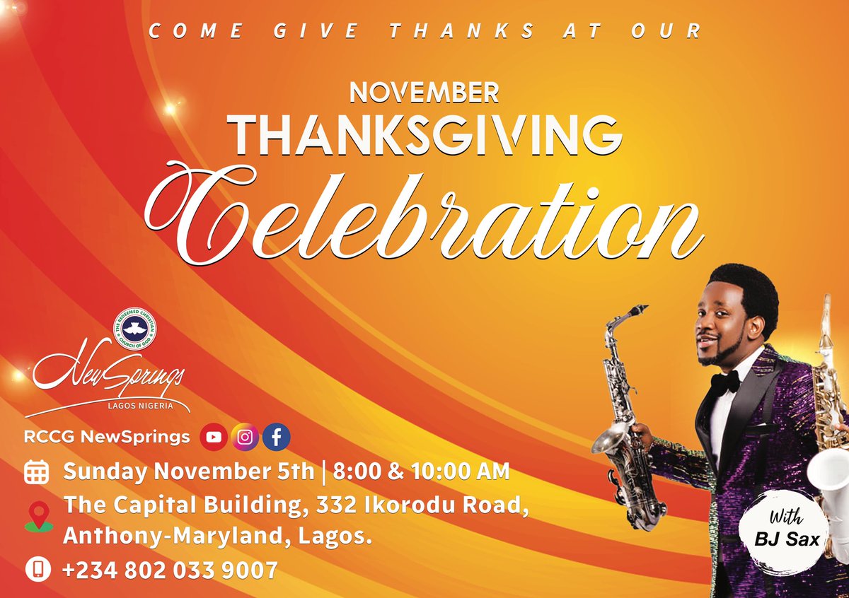 RCCGNewSprings's tweet photo. Hello Family! It’s another thanksgiving service. Welcome to the month of November. What other way to show gratitude to God than to praise &amp; worship Him. 

Connect with us to worship the Keeper!

https://t.co/PWFWCPT9Xy

#RCCGNewSprings #Thanksgiving #Thanksgivingsunday https://t.co/Qyy3VOfROP