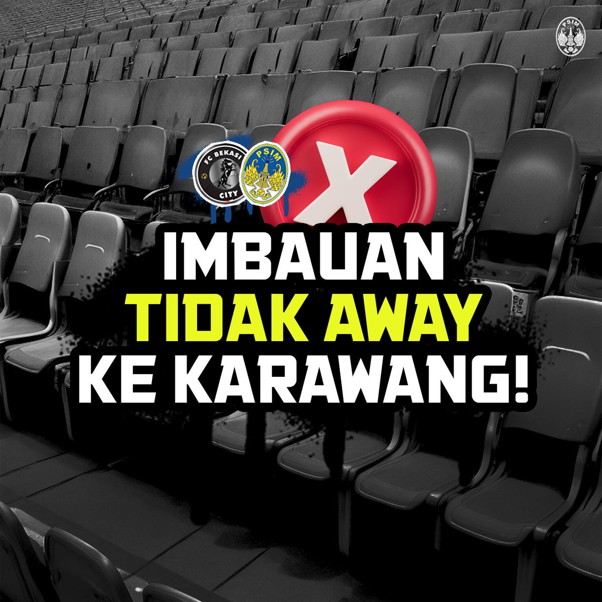 PSIMJOGJA's tweet photo. Sesuai aturan Pegadaian Liga 2 2023/2024.

Imbauan kepada rekan-rekan agar tidak hadir ke kawasan Stadion Singaperbangsa Karawang pada laga kontra FC Bekasi City yang akan berlangsung Senin (6/11). Mari kita wujudkan, demi kenyamanan bersama 💙

#1STIMEWA
#LaskarMataram
#AYDK https://t.co/fznjqDuYxa