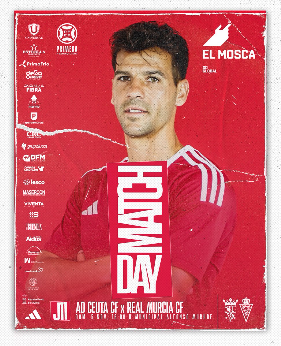 #MATCHDAY | ¡Buenos días!, hoy domingo 5 de noviembre a las 16:00 horas desde el estadio Municipal Alfonso Murube jornada 11 de liga <a href="/ADCeuta_FC/">AD CEUTA FC</a> x <a href="/realmurciacfsad/">Real Murcia CF</a>

🚢Patrocinio x partido <a href="/transp_elmosca/">Transportes El Mosca</a> en el #CeutaRealMurcia