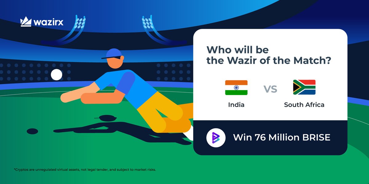 Round 7 of #CricketWorldCup2023 Giveaway is here🏏

» Repost this tweet
» Follow <a href="/WazirXIndia/">WazirX: India Ka Bitcoin Exchange</a> &amp; <a href="/bitgertbrise/">Bitgert - $BRISE</a>
» Reply who will be 'Man of the Match' using #WazirOfTheMatch

25 lucky winners will win 76 Million $BRISE each 💰

#INDvsSA