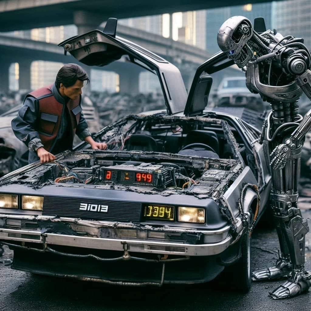 RetroSynthwave's tweet image. It seems that Marty has gone... a little too far into the future!
Artworks by ? 
#backtothefuture #martymcfly #endoskeleton #terminator #delorean #retrosynthwave