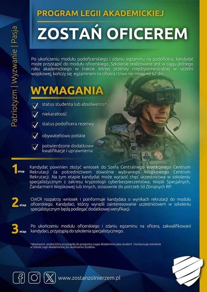WCRBydgoszcz's tweet photo. 🧑🏻‍🎓👩🏼‍🎓Jesteś #studentem? #DołączDoNas 👉 wybierz #LegiaAkademicka 🎓
i #ZostańŻołnierzem 🪖🇵🇱

#𝕃𝕖𝕘𝕚𝕒𝔸𝕜𝕒𝕕𝕖𝕞𝕚𝕔𝕜𝕒 
✅ 𝟙 𝕖𝕥𝕒𝕡 - szkolenie podstawowe w ramach #𝔻𝕠𝕓𝕣𝕠𝕨𝕠𝕝𝕟𝕒ℤ𝕊𝕎 
✅ 𝟚 𝕖𝕥𝕒𝕡 - modu�� podoficerski 🟰
✅ 𝟛 𝕖𝕥𝕒𝕡 - moduł oficerski ⭐️⭐ https://t.co/d88gtkGYK6