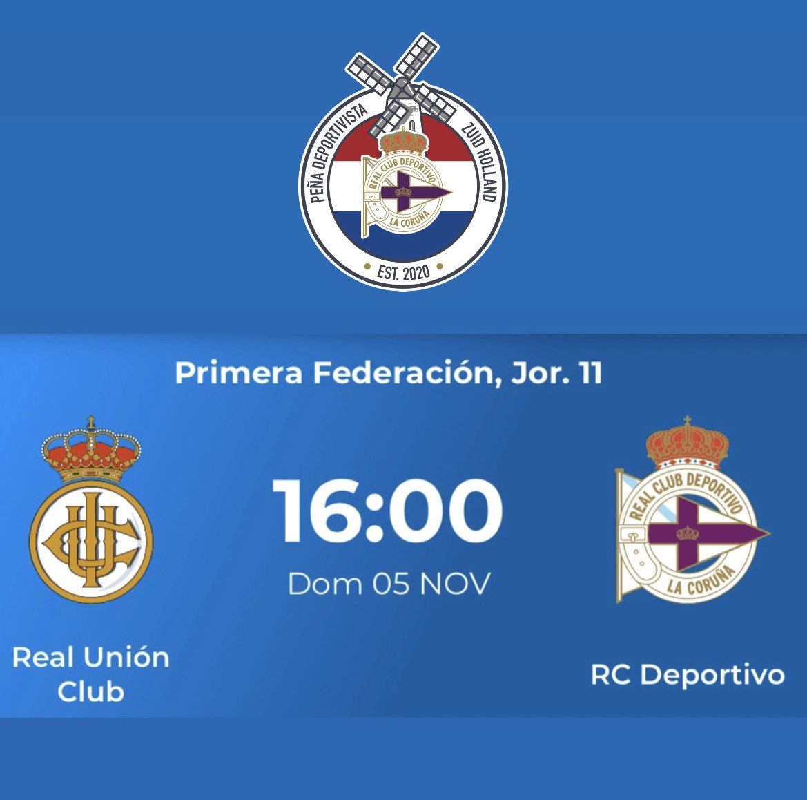 Vandaag wedstrijddag!

At 16:00 hours in Stadium Gal, Depor visits Real Union,a historical Spanish football team that won 3 Spanish cups about 100 years ago.

Vamos!!!!!!!
Forza Depor!
💙🤍💙🤍💙
#forzadepor #aporeles #karallo #rcdeportivo #realunionirun  #hondenlullen
