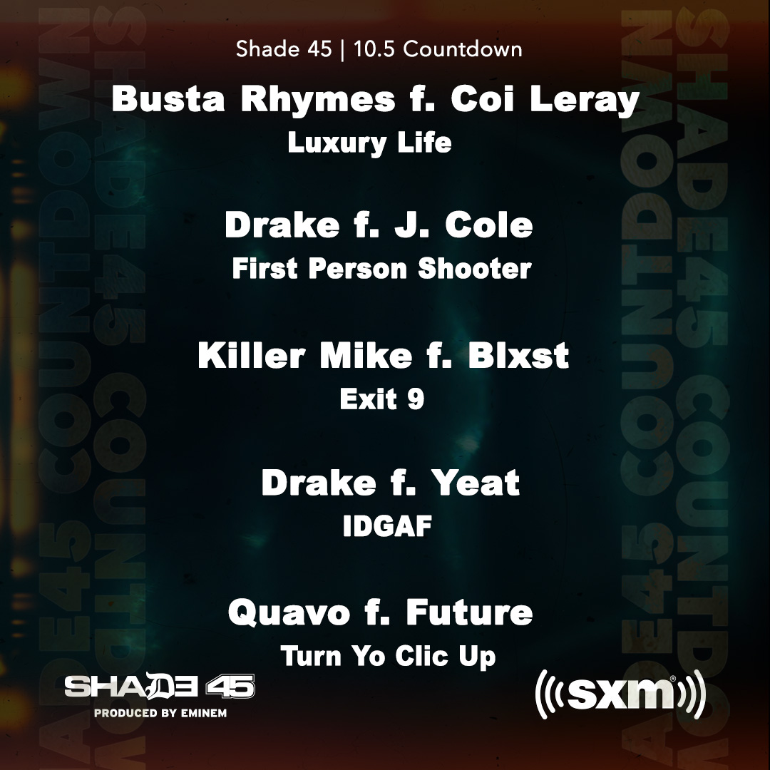 Shade45's tweet photo. 10.5 countdown on Shade 45! 🤗 Listen in to the top 5 tracks of the week! 🎧 Mon 9pm ET, Wed 7am ET, & Sun 2am ET. Only on Shade 45
@siriusxm Ch. 45
#Shade45 #Top5Tracks #10Point5Countdown https://t.co/I3lY2UxLfj
