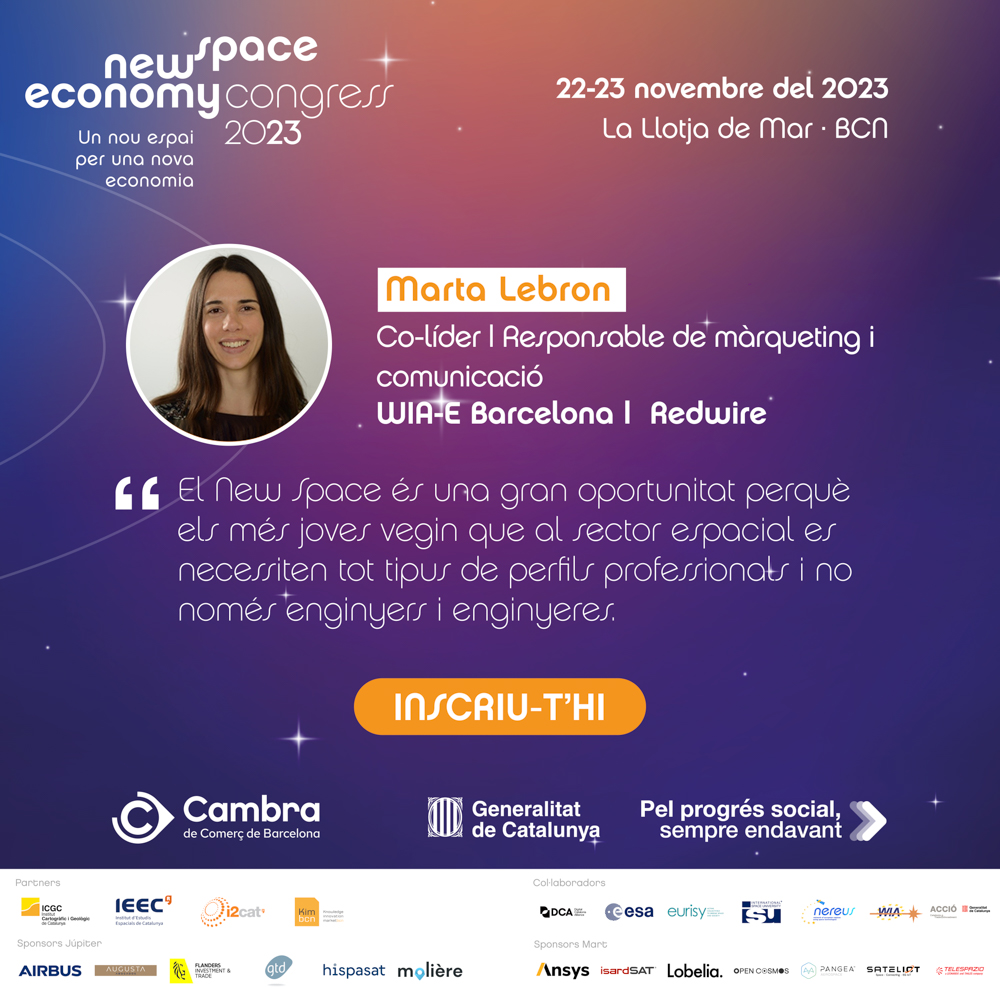 Cambra de Comerç de Barcelona (@cambrabcn) on Twitter photo 🚀 La fuga de talent a l'era #NewSpace, repte o oportunitat?
En parlarem al New Space Congress de Barcelona amb ponents com Marta Lebron (<a href="/MLbluespace/">Marta Lebron</a>) de <a href="/WIA_Europe/">Women In Aerospace - Europe</a>.
Consulta el programa: newspacecongress.cat/programa/
#NewSpace23 🚀 La fuga de talent a l'era #NewSpace, repte o oportunitat?
En parlarem al New Space Congress de Barcelona amb ponents com Marta Lebron (<a href="/MLbluespace/">Marta Lebron</a>) de <a href="/WIA_Europe/">Women In Aerospace - Europe</a>.
Consulta el programa: newspacecongress.cat/programa/
#NewSpace23