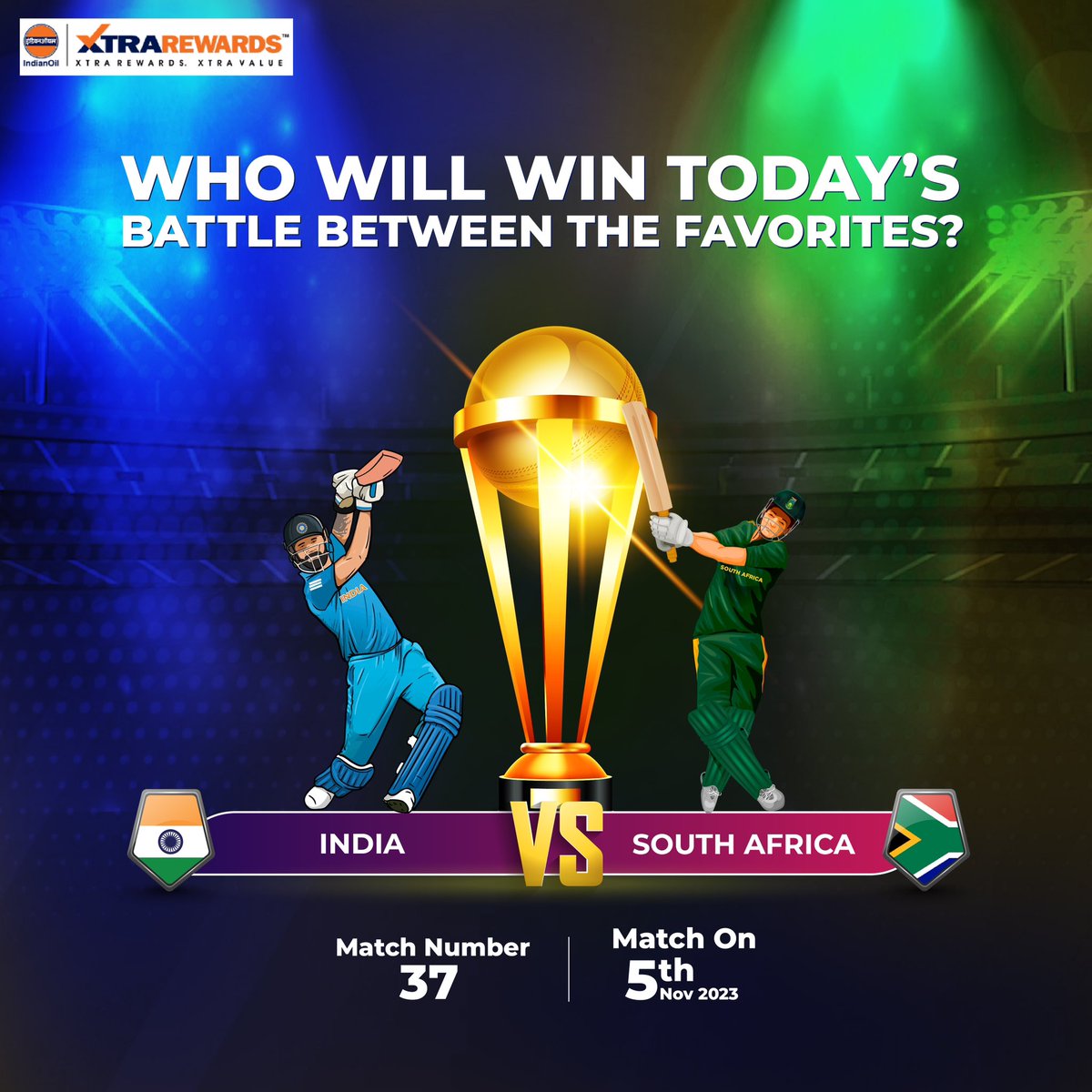 India and SA have looked sharp in this tournament. Who will win? Enter #GuessToGetXtra contest. Note that only IndianOil #XTRAREWARDS members can participate. To play, get details, T&C, etc. visit – ioclcontest.com #IOCLCONTEST @IndianOilcl @IOCRetail