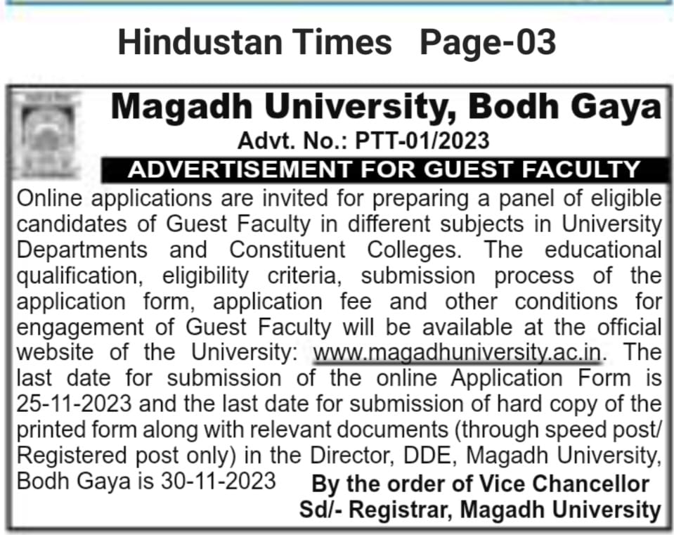 magadhuniversi1's tweet photo. Magadh University is set to appoint 504 guest faculties, enhancing academic diversity and expertise across various subjects. Looking forward to a thriving learning environment!
@GovernorBihar 
@prof_shahi https://t.co/bJPtCRdQcf