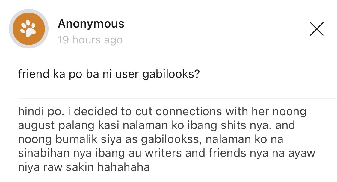 letterqkyu's tweet photo. friend ka po ba ni user gabilooks? — hindi po. i decided to cut connections with her noong august palang kasi nalaman ko ibang shits nya. and noong bumalik siya as gabilookss, nalaman ko na sinabihan nya ibang au writers and frien… https://t.co/310Bt4JBfl https://t.co/tPECDGmCOL