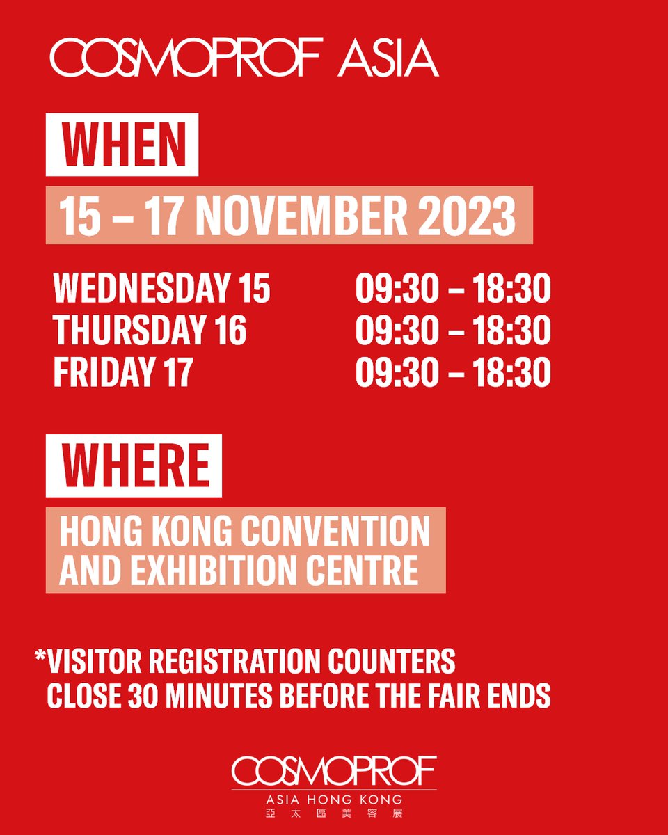 🌟 Pre-Visit Tips 🌟 Check out these handy tips to ensure a stress-free and enjoyable experience!

Be sure to register today for free and save HKD400 admission fee 👉 bit.ly/3ZGMoNA

FREE pre-registration will close on 8 November 2023