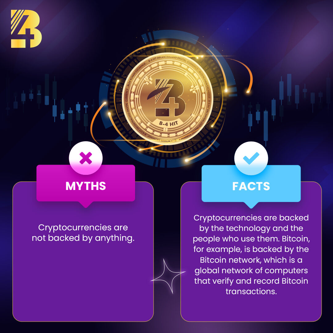 B4ChainOfficial's tweet image. 💡 Myth dispelled: Cryptocurrencies are digital assets that are not backed by any central bank or government. Instead, they are secured by cryptography and backed by the technology and the people who use them.
.
.
.
.
#Cryptomyth #Myth #Fact #Cryptofact #Cryptocoin #B4HitCoin #Cr