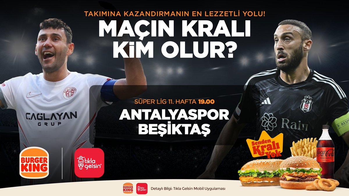 ⚽ Antalyaspor - Beşiktaş | Maçın kralı kim olur? 📲 Hemen Tıkla Gelsin® uygulamasını indir, Burger King® Lezzetler Ligi Beşiktaş Menüsü siparişini ver, Beşiktaş'a kazandır! 🍔 👉 Sipariş için: t.ly/8a-cg