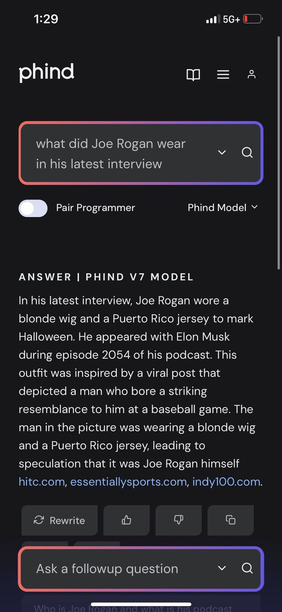 phindsearch's tweet image. Seems to do just fine @elonmusk