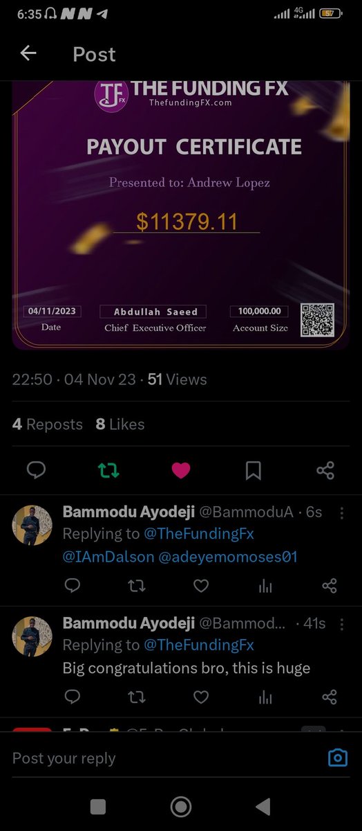 BammoduA's tweet photo. @Alabi_Banks @TheFundingFx Done https://t.co/4v9JYt9xUp