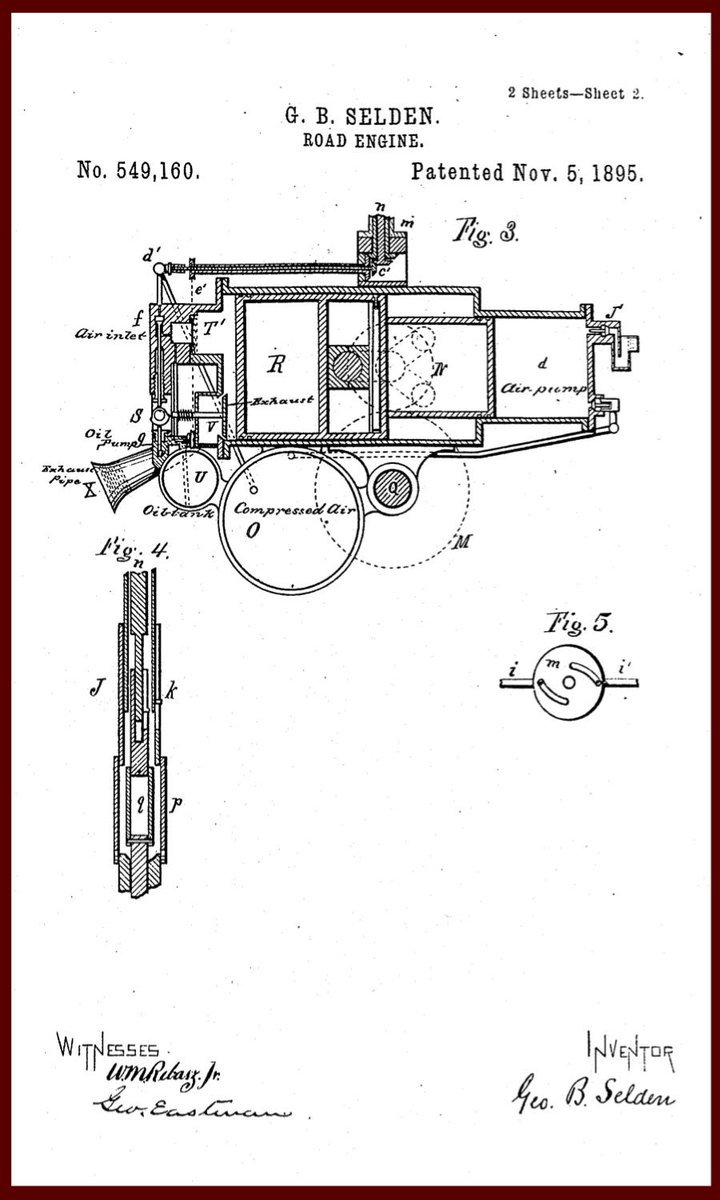 #OTD November 5, 1895: George B. Selden (1846-1922), an American businessman, lawyer & inventor was granted the 1st @uspto #patent🔻for a vehicle propelled by an internal combustion engine. Selden filed for the patent in 1879.